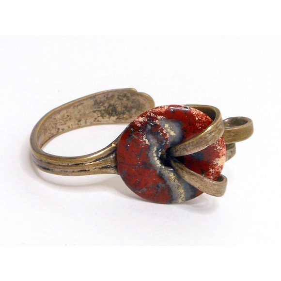 Vintage Red Jasper Fork Bracelet, Artisan Crafted - Picture 6 of 6